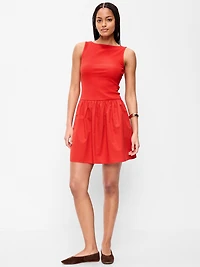 Mixed Media Drop-Waist Mini Dress