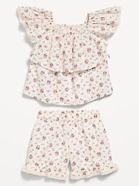 Printed Short-Sleeve Ruffled Top and Shorts Set for Toddler Girls