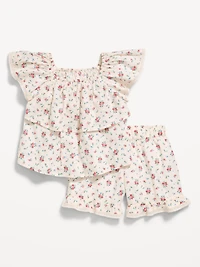Printed Short-Sleeve Ruffled Top and Shorts Set for Toddler Girls