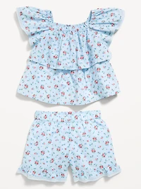 Printed Ruffled Top and Shorts Set for Toddler Girls