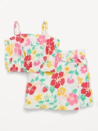 Printed Sleeveless Top and Skort Set for Toddler Girls