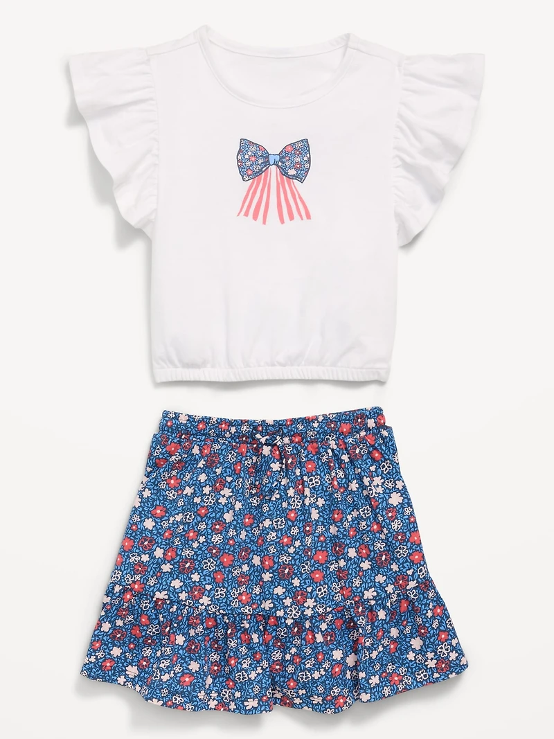 Short-Sleeve Graphic T-Shirt and Skort Set for Toddler Girls