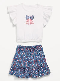 Short-Sleeve Graphic T-Shirt and Skort Set for Toddler Girls