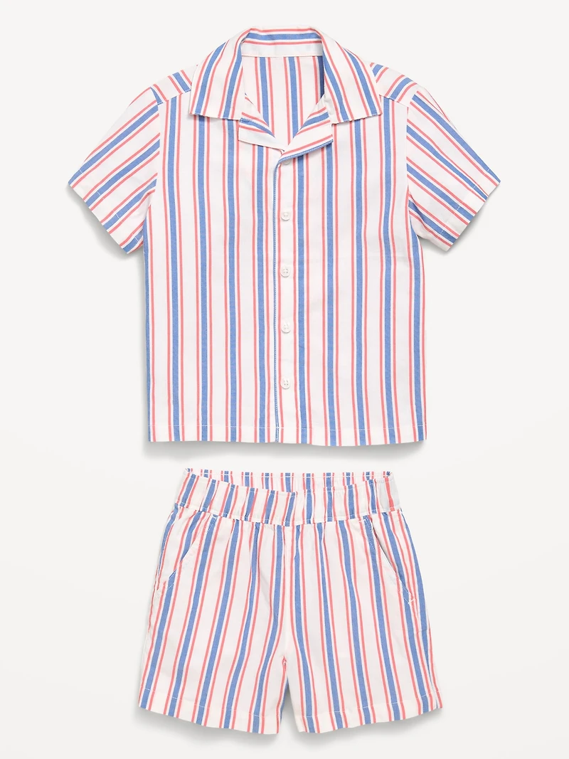 Short-Sleeve Striped Poplin Shirt and Shorts Set for Toddler Boys