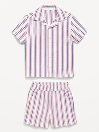 Short-Sleeve Striped Poplin Shirt and Shorts Set for Toddler Boys