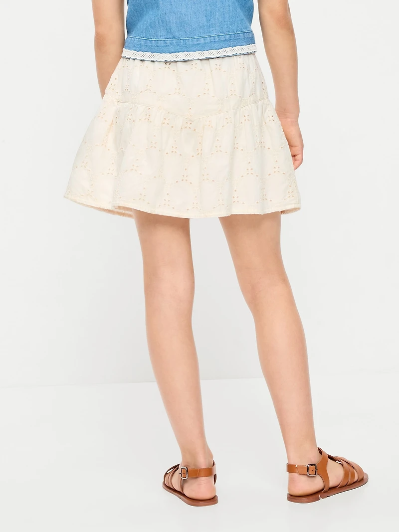 Textured Eyelet Buttoned Skirt for Girls