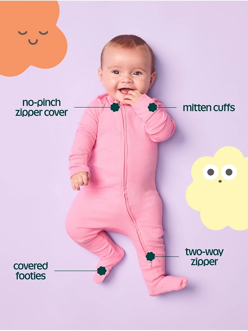 Ribbed 2-Way-Zip Sleep & Play Footed One-Piece 3-Pack for Baby