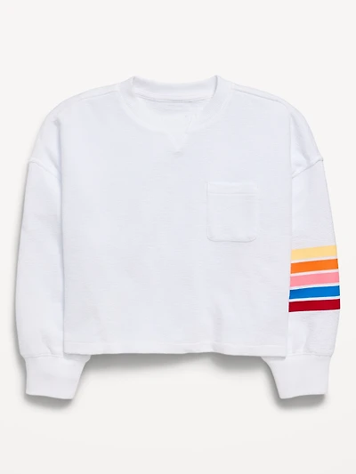 Boxy Long-Sleeve Textured Pocket T-Shirt for Girls