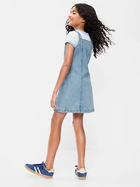 Sleeveless Fit and Flare Button-Front Jean Dress for Girls