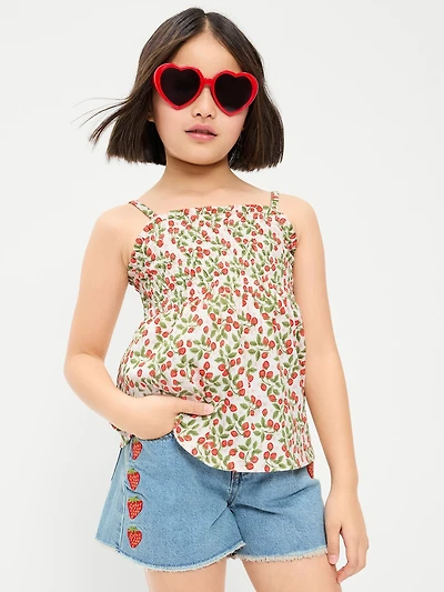 Printed Sleeveless Textured Smocked Top for Girls