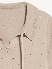 Tie-Front Seaside Cotton Pointelle Cropped Polo
