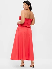 Twill Smocked-Waist Maxi Skirt