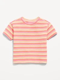 Short-Sleeve Striped Knit Top for Toddler Girls