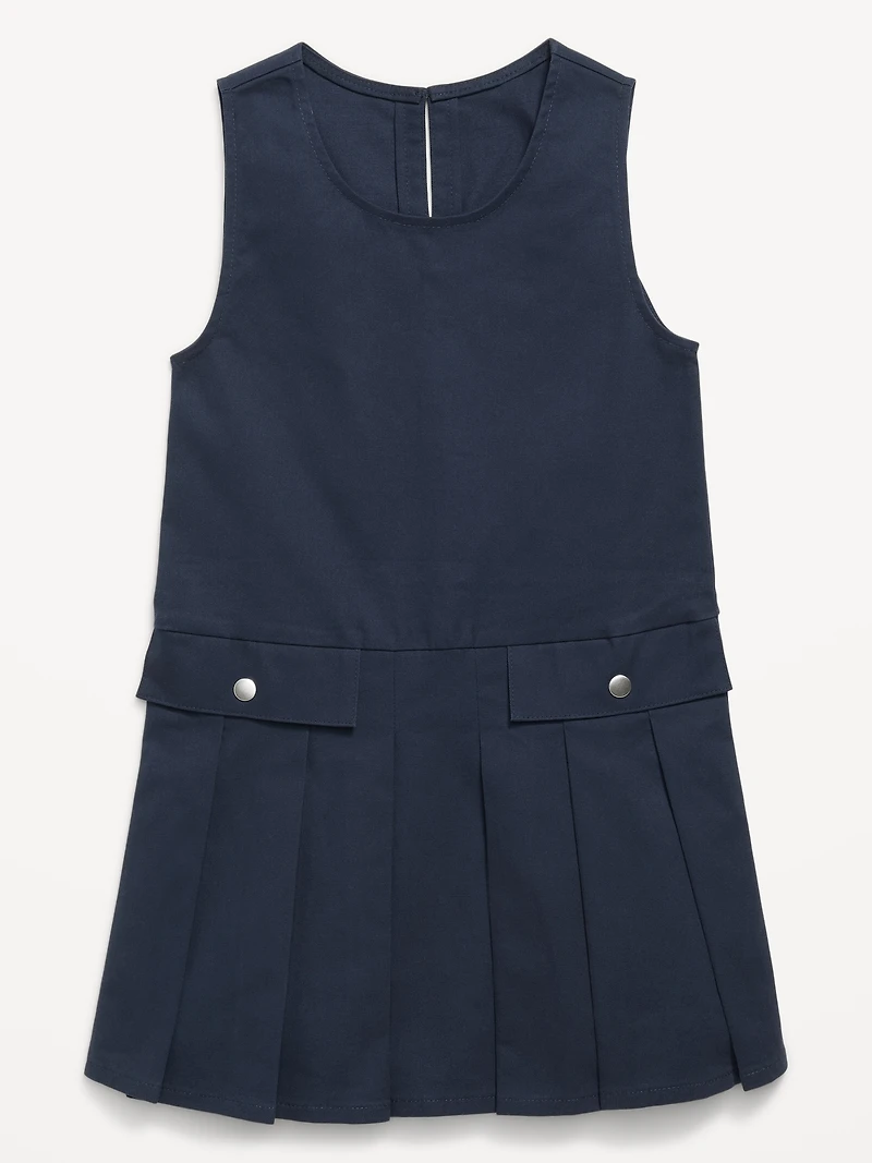 Sleeveless School Uniform Twill Dress for Girls