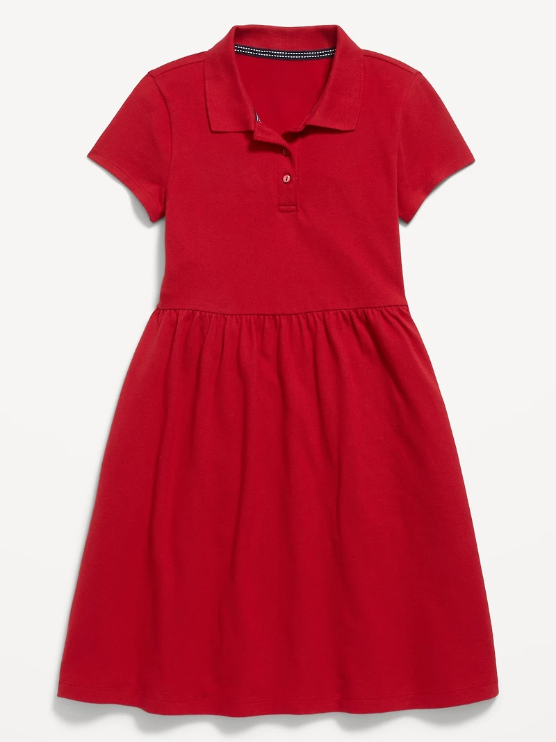 School Uniform Fit and Flare Pique Polo Dress for Girls