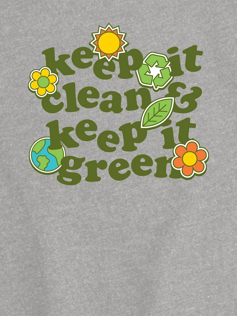 Keep Clean Green Short Sleeve Graphic T-Shirt For Girls