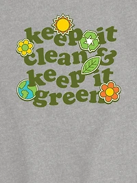 Keep Clean Green Short Sleeve Graphic T-Shirt For Girls