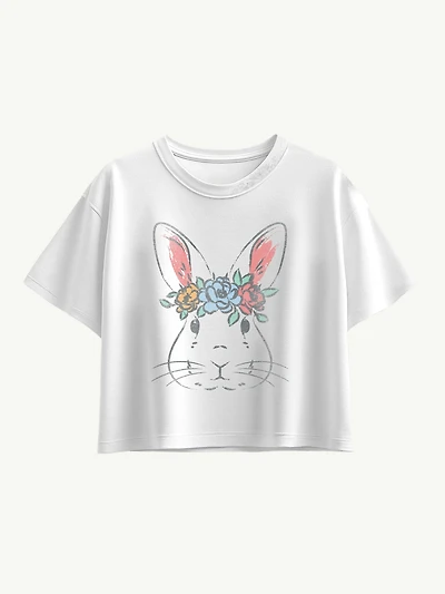 Easter Bunny Face Short Sleeve Boxy Graphic T-Shirt For Girls