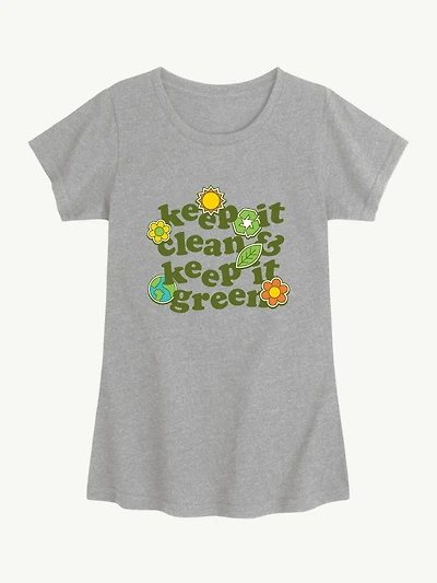 Keep Clean Green Short Sleeve Graphic T-Shirt For Girls