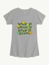 Keep Clean Green Short Sleeve Graphic T-Shirt For Girls