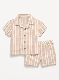 Short-Sleeve Textured Striped Shirt and Shorts Set for Baby