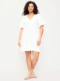 V-Neck Linen-Blend Mini Shift Dress