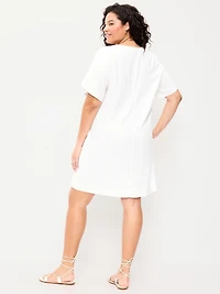 V-Neck Linen-Blend Mini Shift Dress