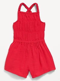 Sleeveless Double-Weave Smocked Romper for Toddler Girls
