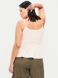 Beaded Strap Smocked-Waist Tank Top