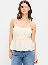 Beaded Strap Smocked-Waist Tank Top