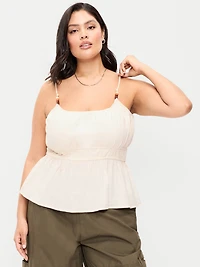 Beaded Strap Smocked-Waist Tank Top