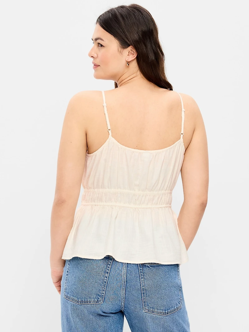 Beaded Strap Smocked-Waist Tank Top