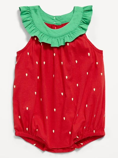 Printed Sleeveless Ruffled Collared Romper for Baby