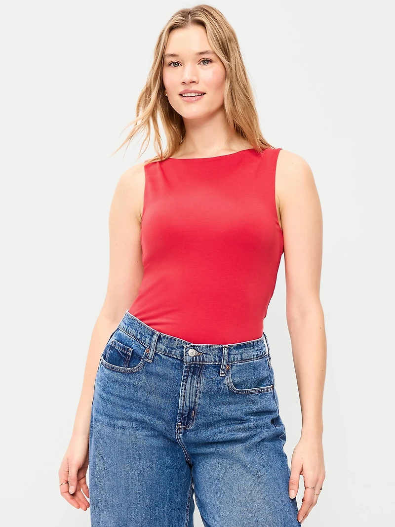Hug Double-Layer Boat-Neck Top