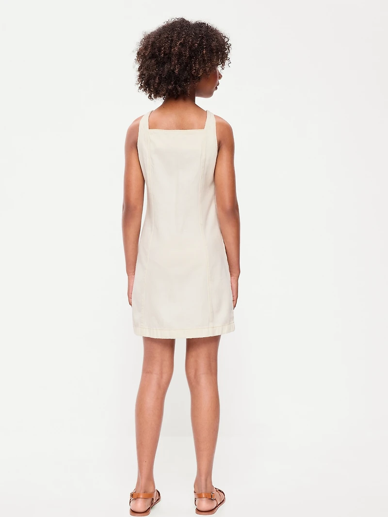 Sleeveless Fit and Flare Button-Front Jean Dress for Girls
