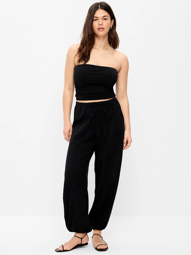 Mid-Rise Linen-Blend Cinched-Ankle Pants