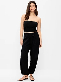 Mid-Rise Linen-Blend Cinched-Ankle Pants