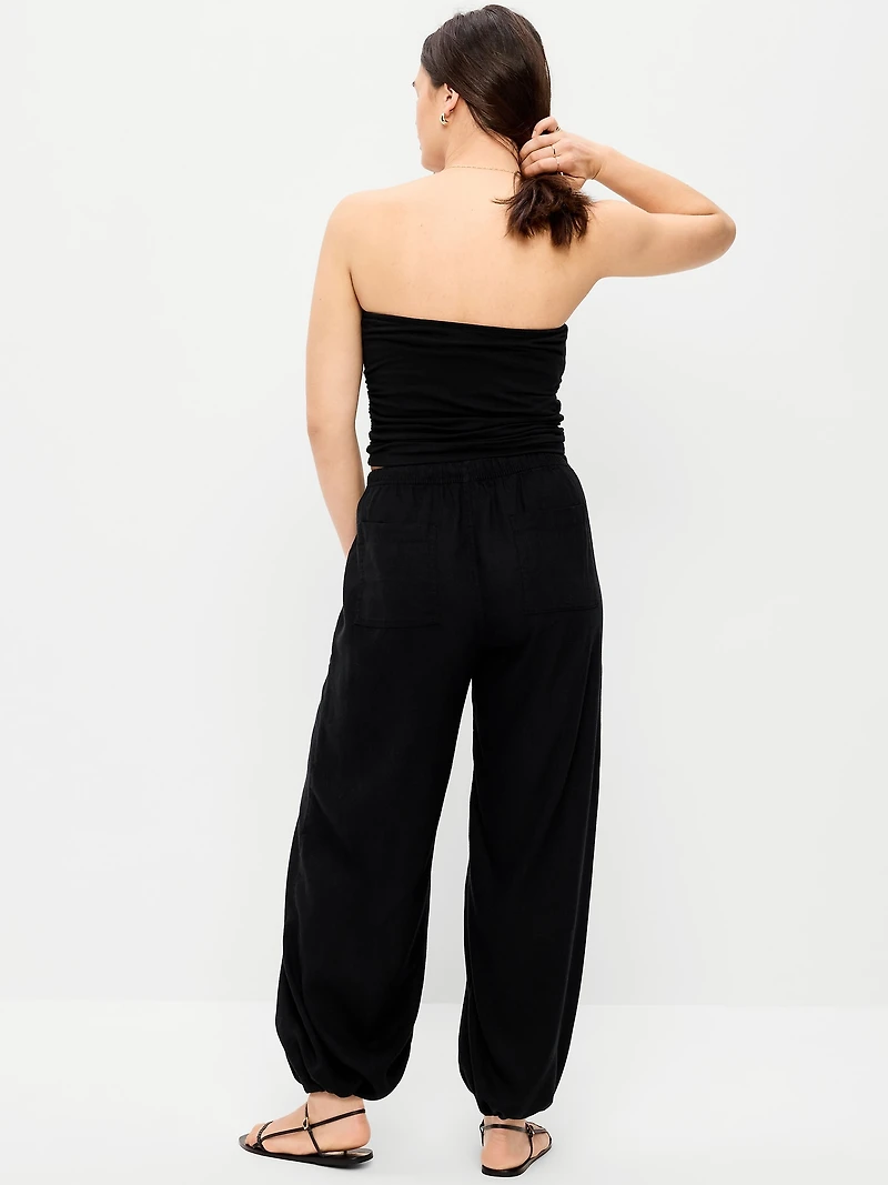 Mid-Rise Linen-Blend Cinched-Ankle Pants