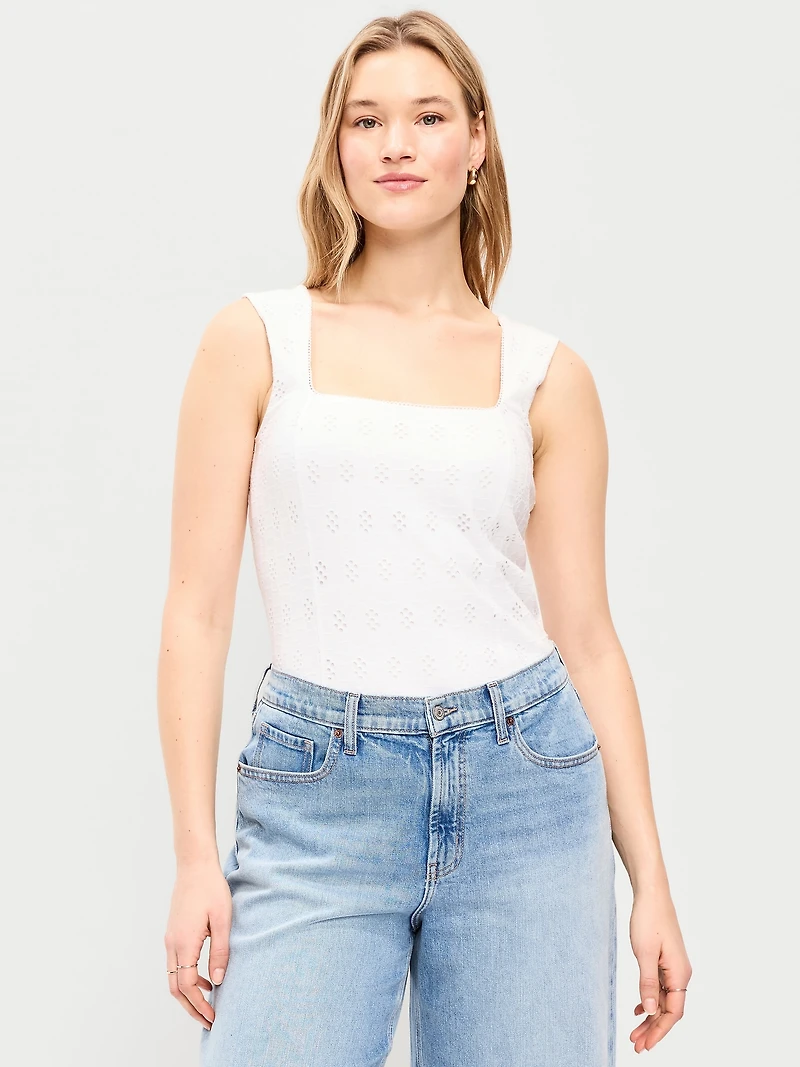 Seamed-Bodice Eyelet Tank Top