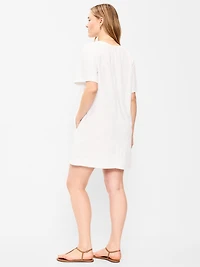 V-Neck Linen-Blend Mini Shift Dress