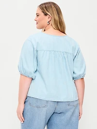 Short-Sleeve Beaded Denim Top