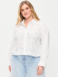 Cropped Eyelet Button-Down Shirt