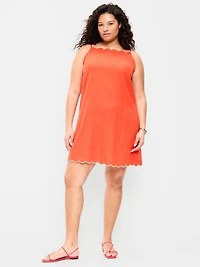 Scalloped-Edge Apron-Neck Mini Shift Dress