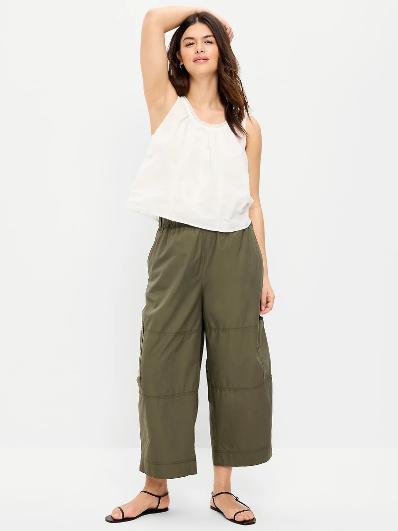 Mid-Rise Pull-On Cropped Utility Pants