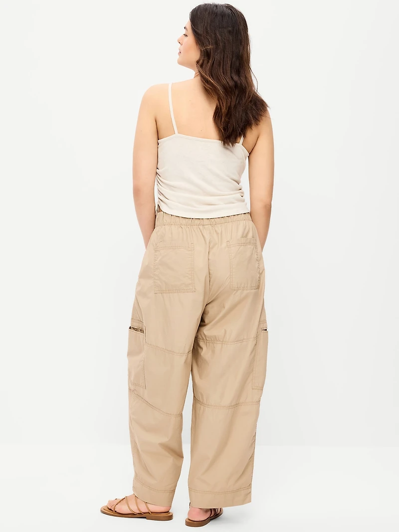 Mid-Rise Cropped Barrel-Leg Utility Pants