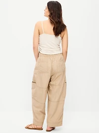 Mid-Rise Cropped Barrel-Leg Utility Pants
