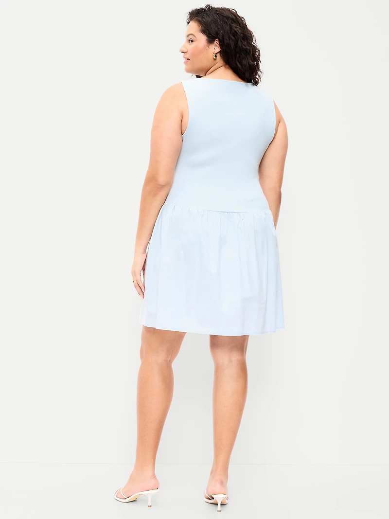 Mixed Media Drop-Waist Mini Dress