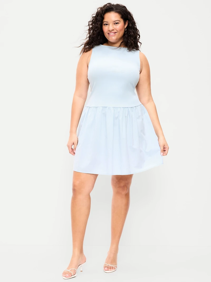Mixed Media Drop-Waist Mini Dress