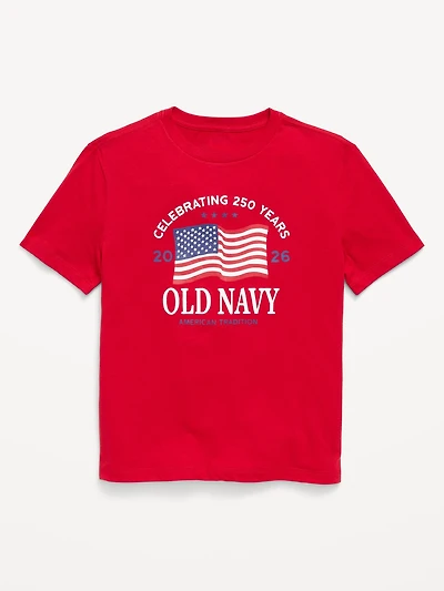 Short-Sleeve Gender-Neutral Flag Logo Graphic T-Shirt for Kids