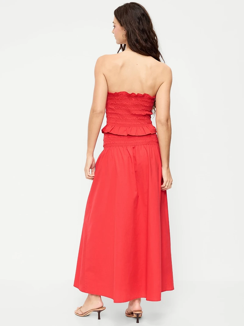 Twill Smocked-Waist Maxi Skirt